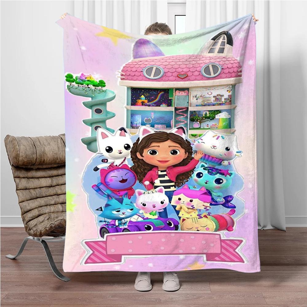 Cartoon G-Gabbys-Dollhouse Soft Flannel Blankets Keep Warm Throw Blanket Comfortable Blanket for Picnic Beds Sofa Home Bedroom