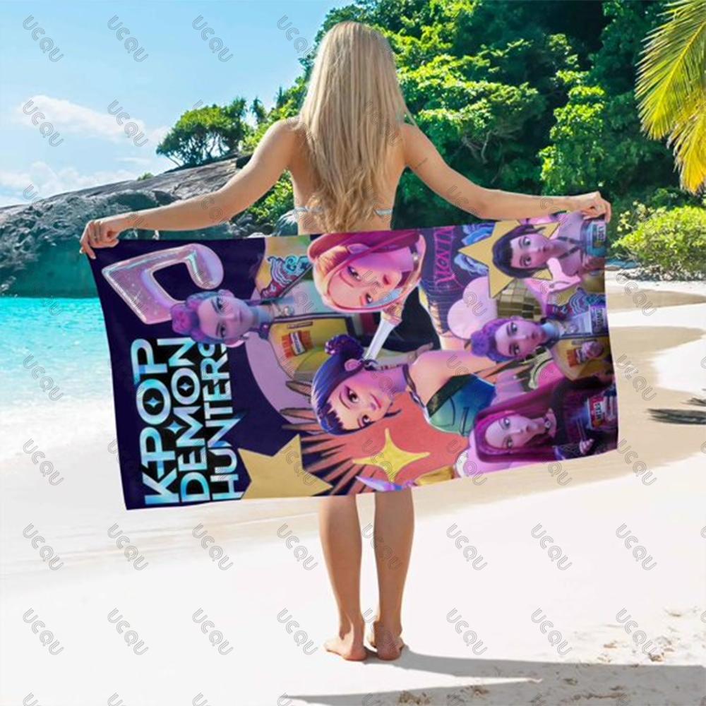 KPop Demon Hunters Birthday Swimming Towels Bath Outdoor Music Lover Beach Towel Quick Drying Gift Women Girl Kids Boys Fans