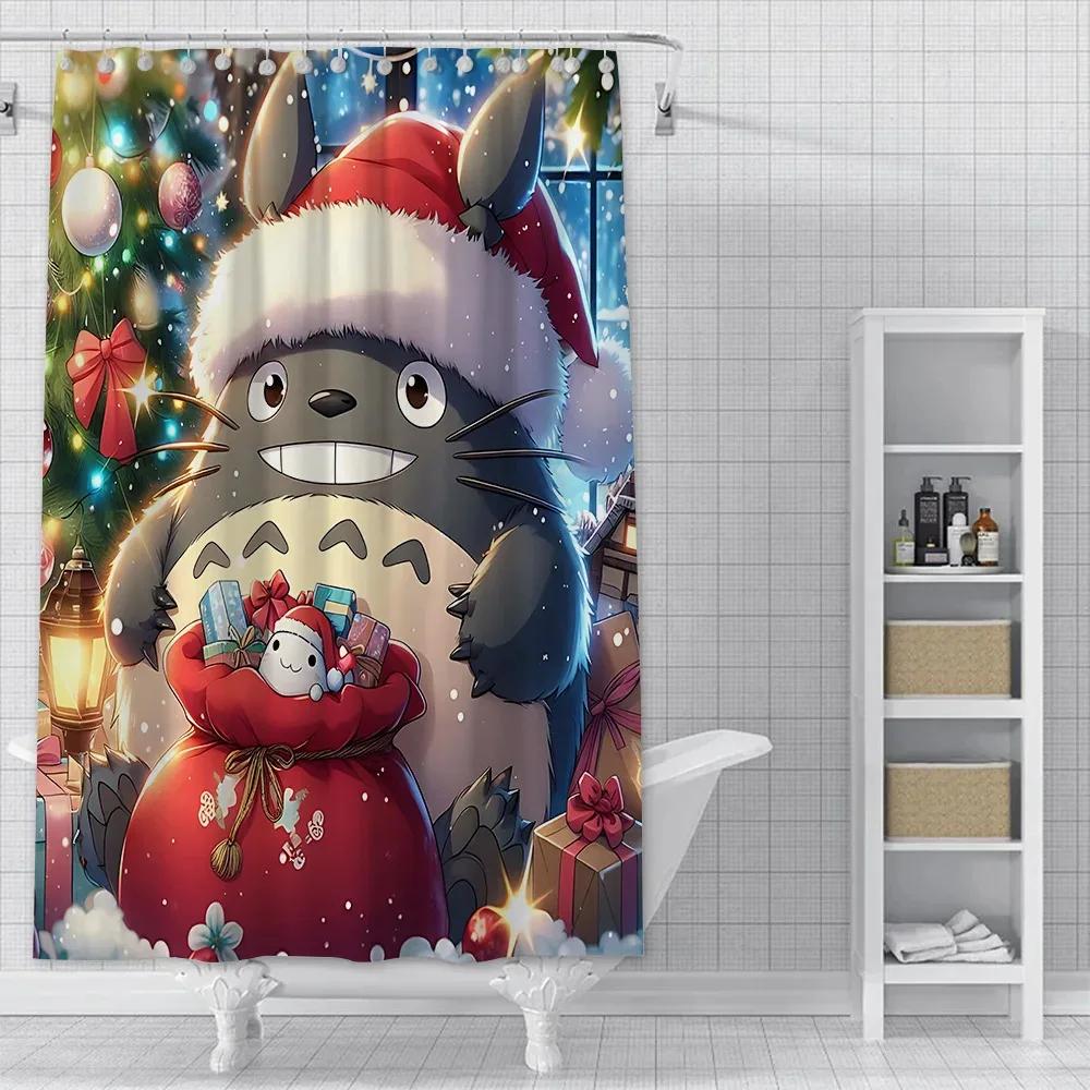 Jdj32Cute T-Totoros Shower Curtain Waterproof Polyester Fabric Paint Colorful Bath Curtains Home Bathroom Decor Curtain With3M
