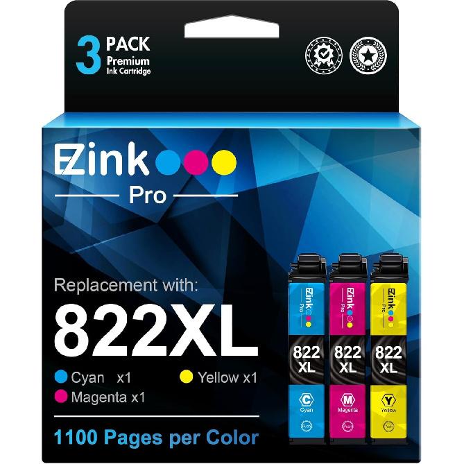 E-Z Ink Pro 822XL 822 Ink Cartridges High Yield Remanufactured Replacement for Epson 822 822 XL T822 Ink Cartridges Combo Pack To Work with Workforce