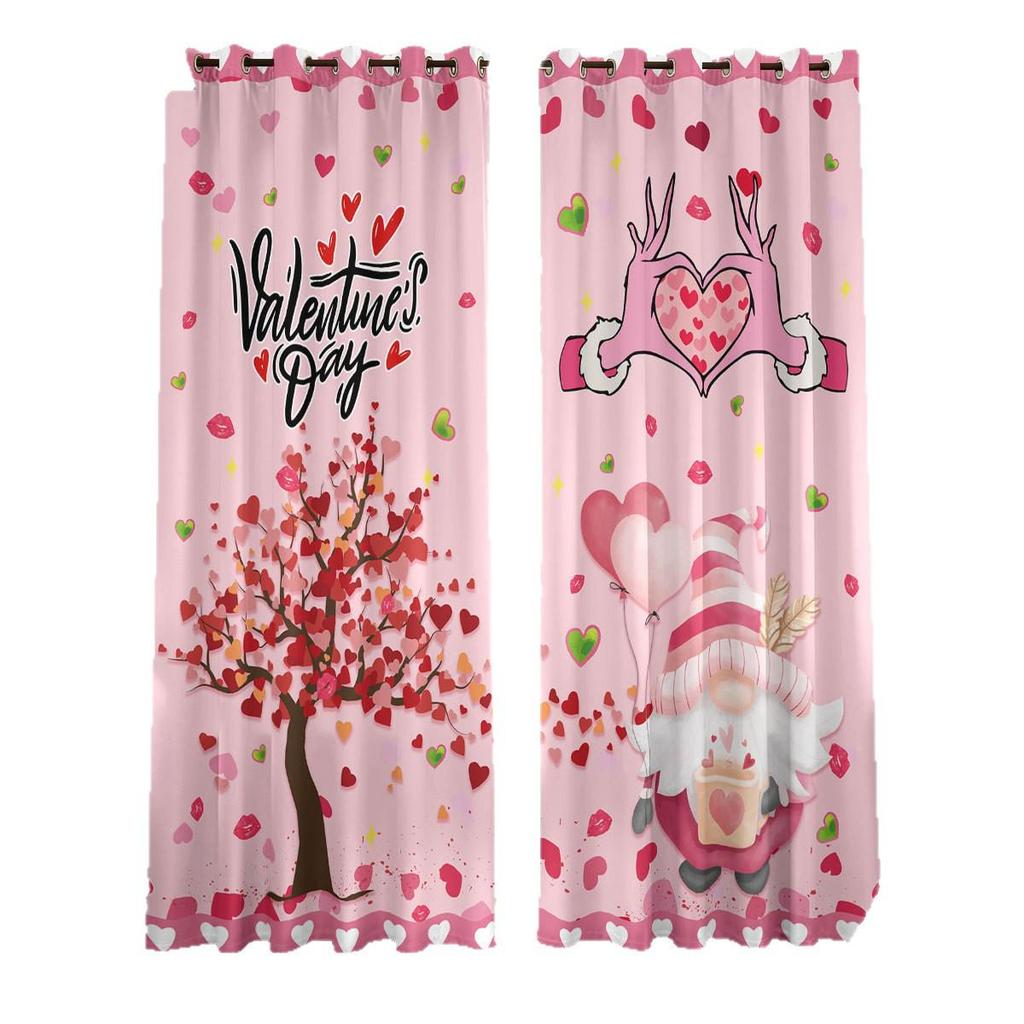 Valentine's Heart Digital Print Blackout Curtains, Customizable Polyester with High-Precision Sun Protection.