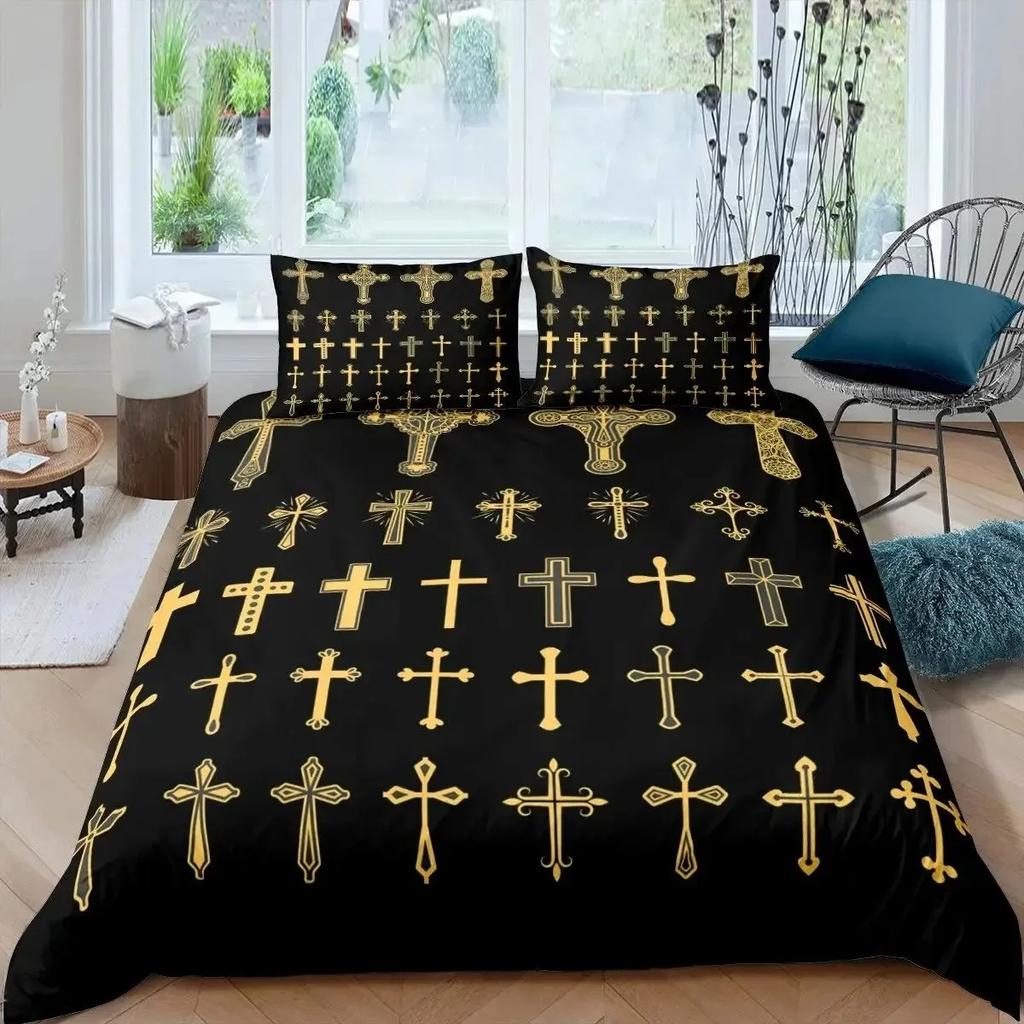 Christian Cross Jesus Duvet Cover Set Faith Over Fear Bedding Set 3D All Over Religion Comforter Cover Set Quilt Cover King Size