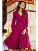 Flared Midi Dress with Envelope Neckline Made of Viscose, Burgundy M