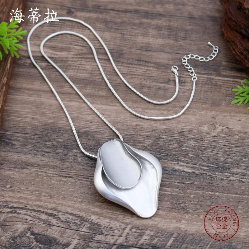New Matte Irregular Geometric Double-layer Long Pendant, Women's Creative Exaggerated Geometric Long Necklace
