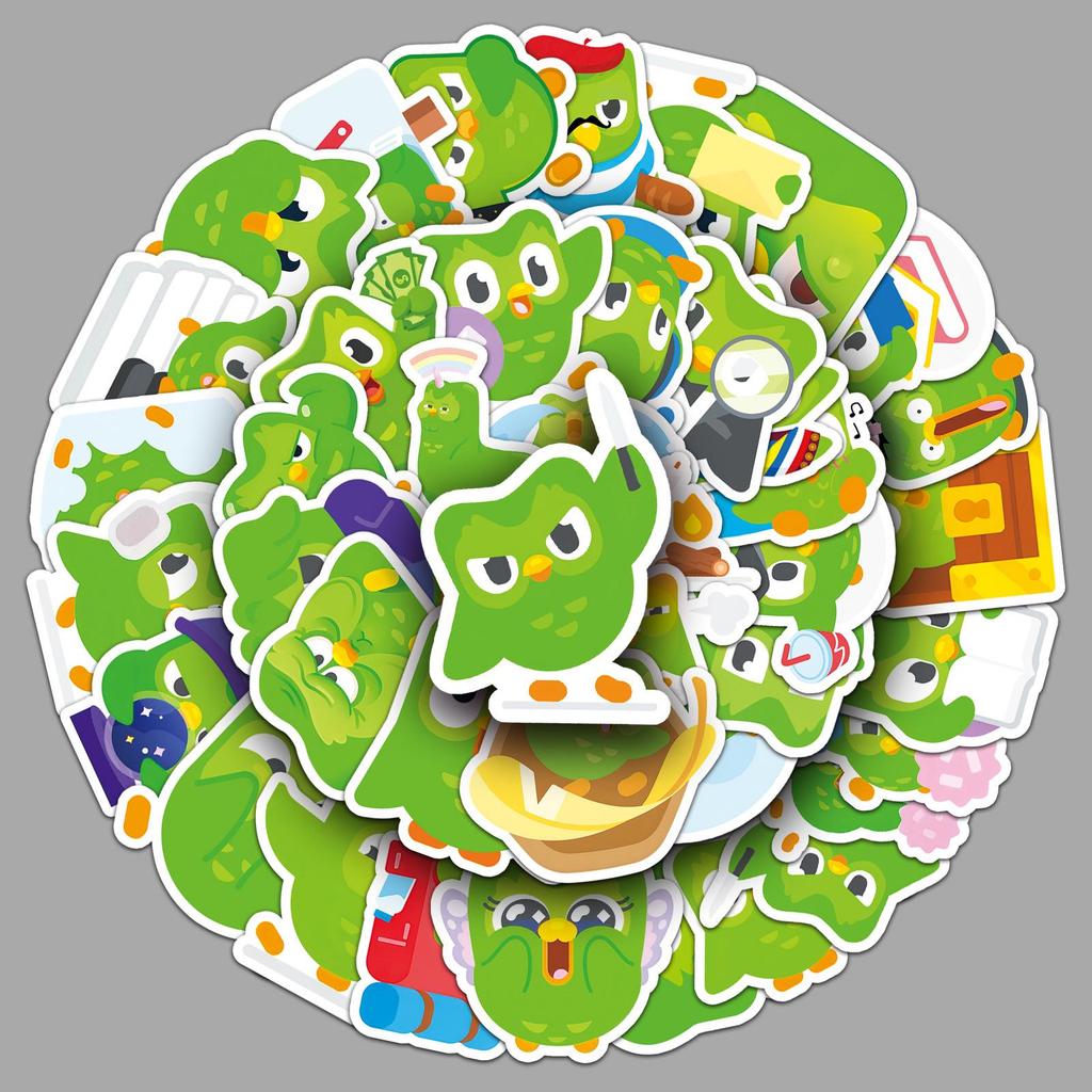 50 Trendy Duolingo Green Owl Stickers for Laptops & Headphones