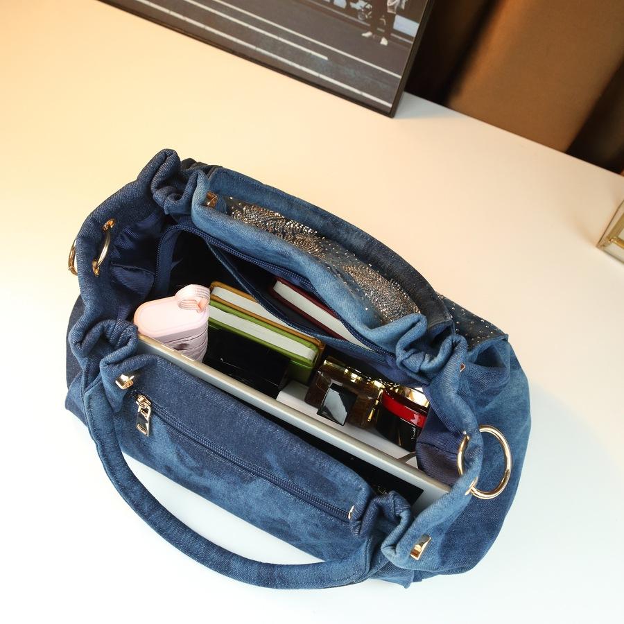 New Women's Bag, Casual Denim Bag, Handbag, Shoulder Bag, Crossbody Bag, Diamond Studded Wing Bucket Bag