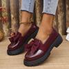 Large size bow women's spring and autumn new platform middle heel lazy retro small leather shoes