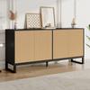 Credenza Mobile Porta Scarpe Scanalato Verticalmente 4 Ante a Battente Ripiani Regolabili in Altezza Struttura Nera Ingresso Sala da Pranzo Soggiorno Mobile Contenitore