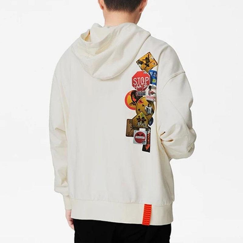 Li-Ning X OG_SLICK Serie Skateboard Estampado Gráfico Sudadera Holgada Jersey Unisex Tops Blanco Roto AWDS173-2