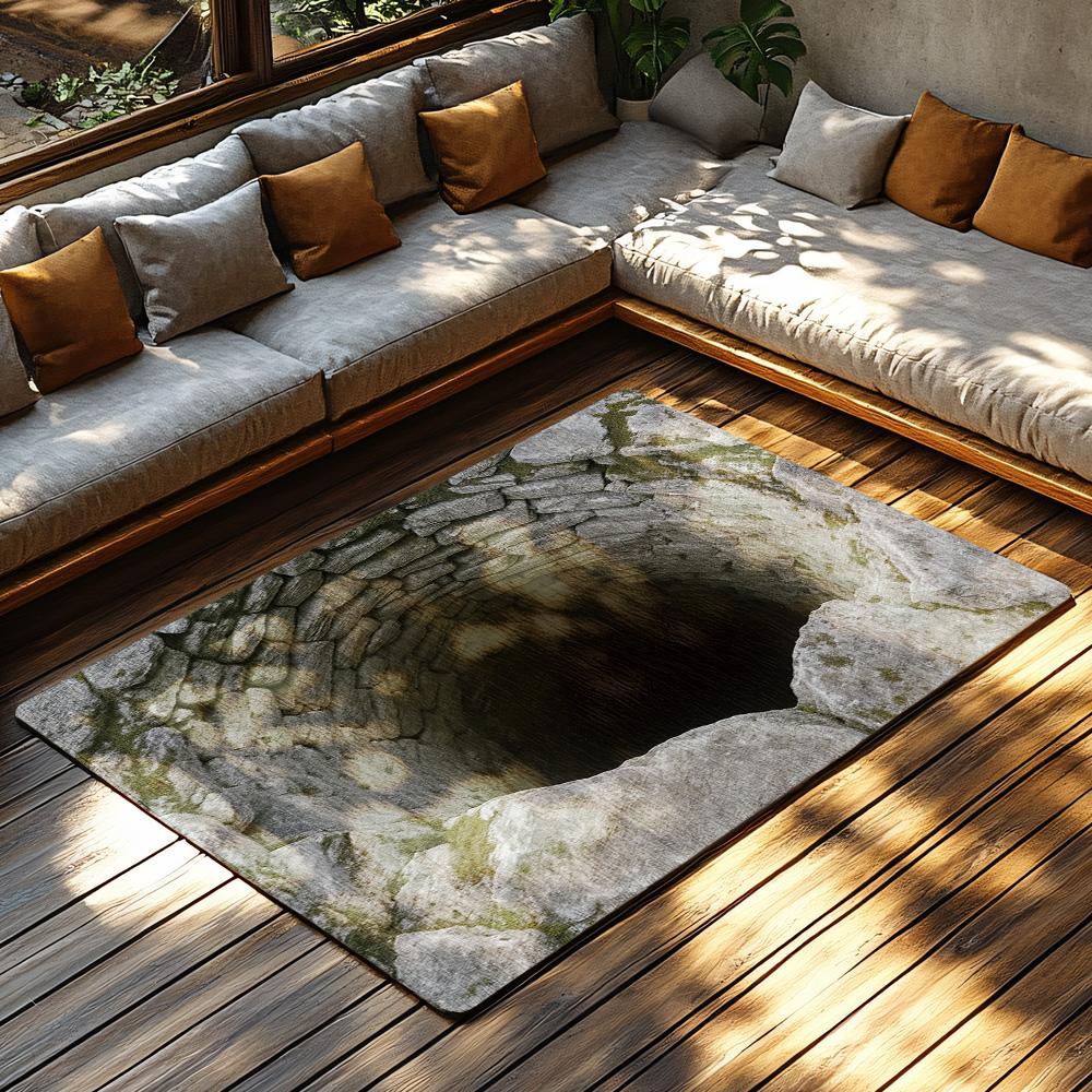 Optical Illusion Well Rug, Deep Pit Design Carpet for Lounge, Plush Non-Slip Mat with Realistic 3D Effect