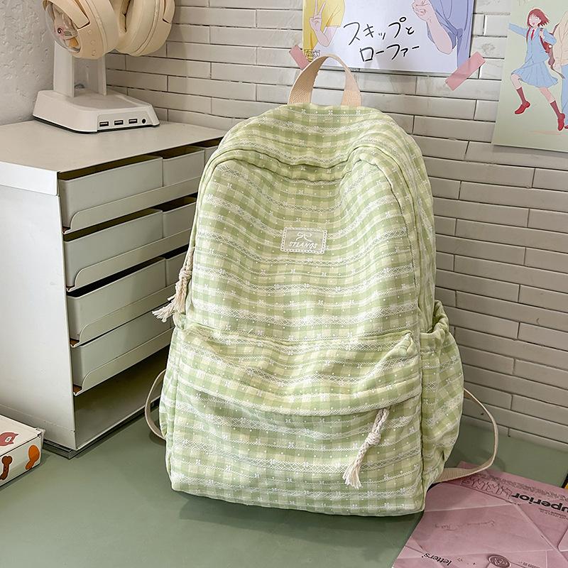 Backpack Women's Fashion Plaid Backpack Junior High School High School Student School Bag Lightweight Backpack