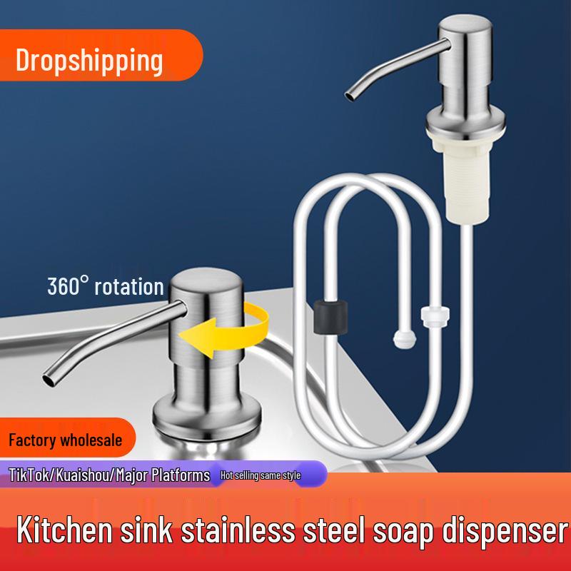 Kitchen Sink Soap Dispenser - Stainless Steel Extension Tube Detergent Presser