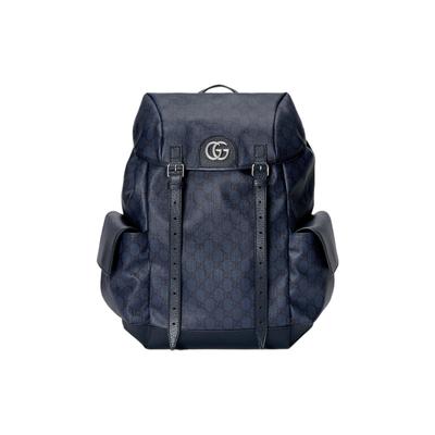 Ophidia Logo Rucksack mit großer Kapazität aus Canvas und Leder Herren Rucksäcke Blau Schwarz 598140-FABHU-8442
