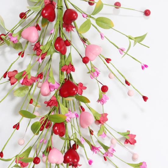 Valentines Day Heart Teardrop Swag for Front Door Artificial Red Pink Heart Shaped Berries Swag Wreath for Wedding Christmas Party Garden Patio