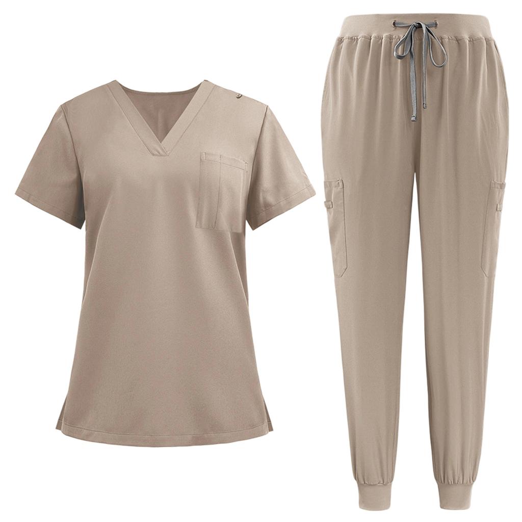 Set da lavoro a maniche corte con scollo a V da donna - Uniforme a due pezzi per il lavoro