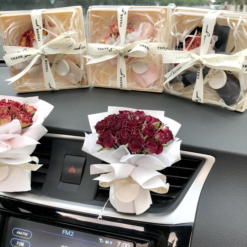 Natural Mini Rose Dried Flower Bouquet Car Air Outlet Pendant Aromatherapy Decoration Birthday Gift