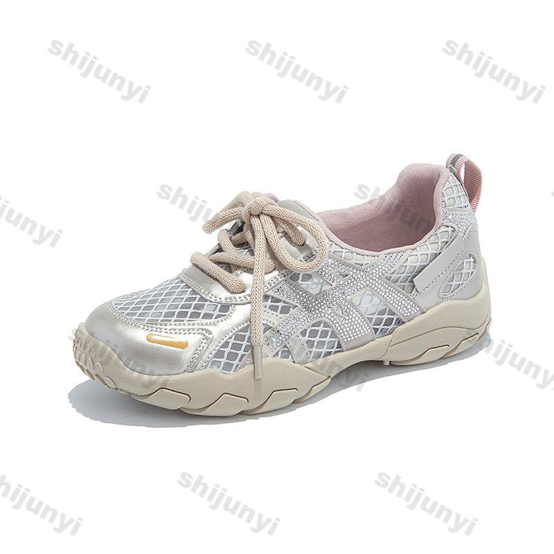 Fashion Women's Platform Sneakers 2025 Summer Breathable Mesh Hollow Non Slip Running Shoes Comfortable Fashion Cross Tied Casual Shoes
