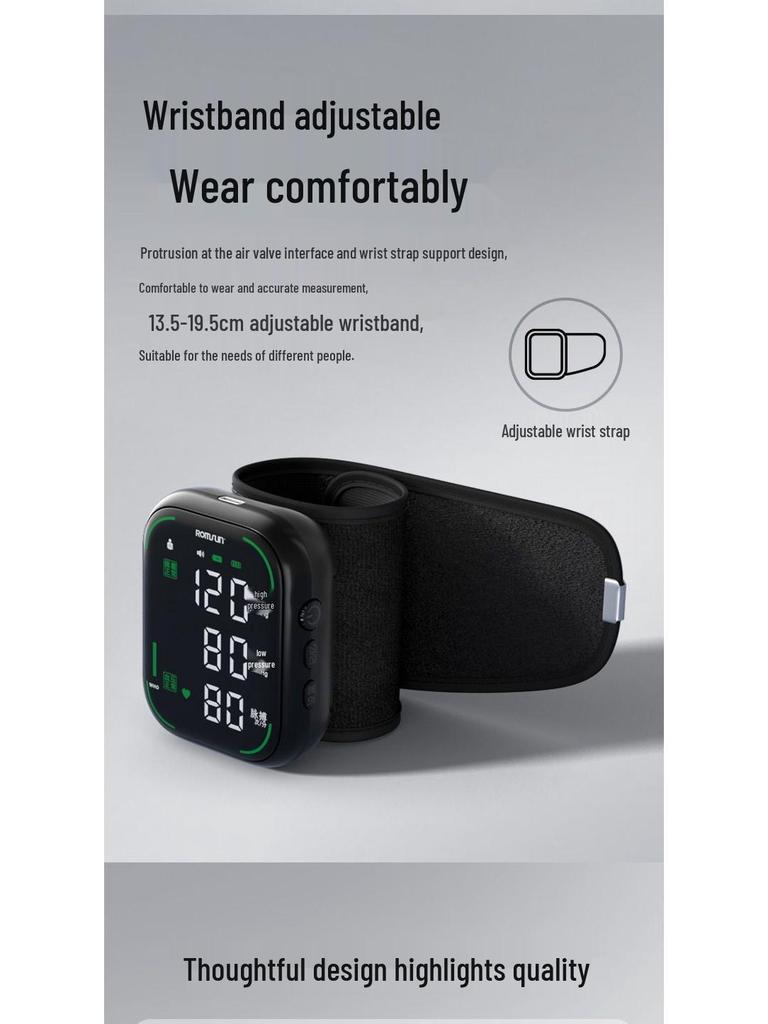 Zhuochen Rechargeable Backlit Wrist Blood Pressure Monitor, Large Screen, Fully Automatic.