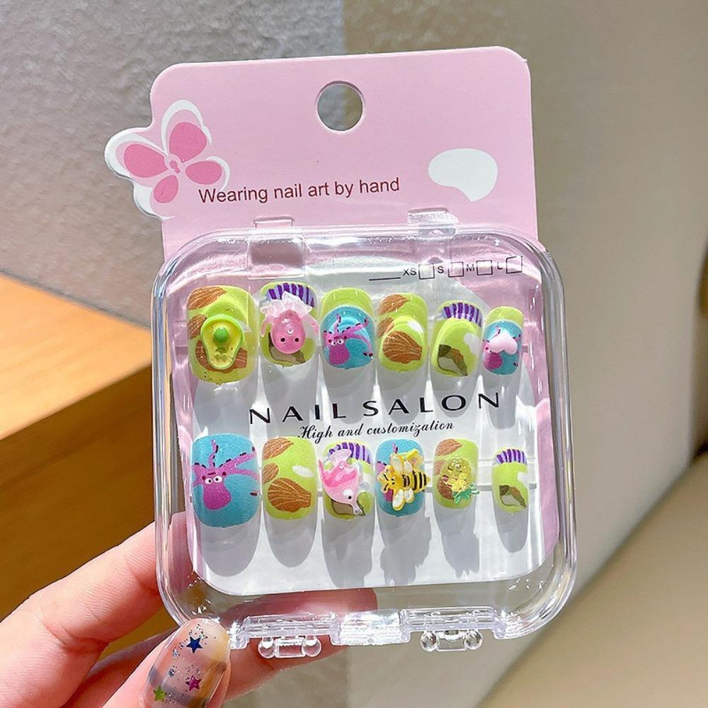 Cartoon Long Nail Sticker Cute Press on Nail Hot Nail Tips for Girls Students