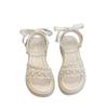 SyfIyno Summer New Pearl Strap Sponge Cake Bottom Small Fragrant Sandals Women's Outerwear Matching Skirt Children's Sandals