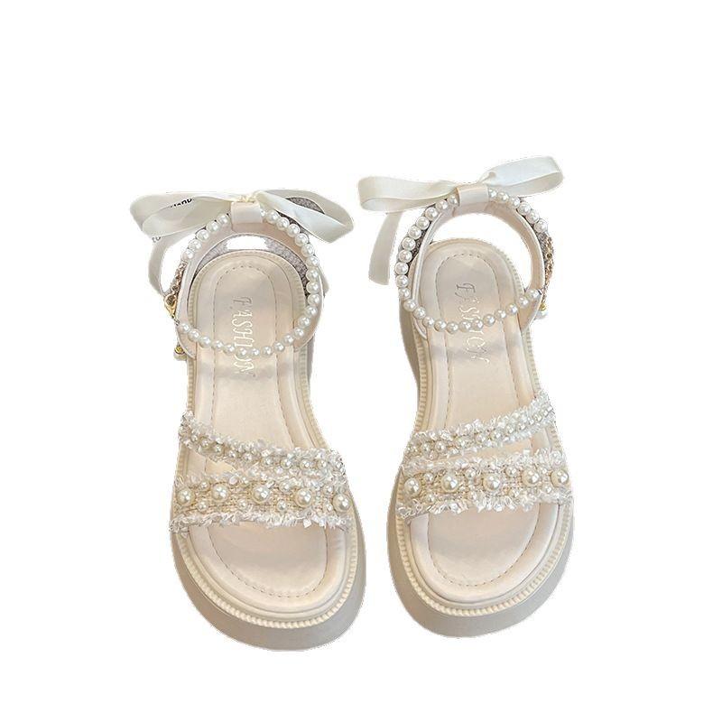 SyfIyno Summer New Pearl Strap Sponge Cake Bottom Small Fragrant Sandals Women's Outerwear Matching Skirt Children's Sandals