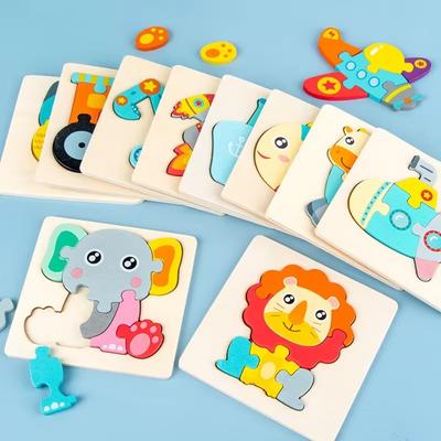 Baby Wooden Toys 3D Puzzle Cartoon Animal Intelligence Cognitive Jigsaw Wood Puzzle Early Educational Toys for Kids Gifts