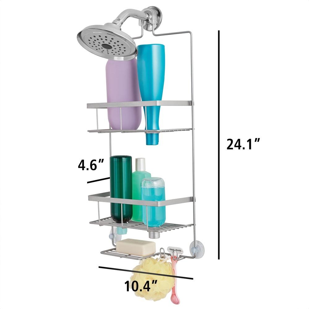 Premium Hanging Shower Caddy 2 Shelves Rust Resistant Soap Tray Over Showerhead Storage Non Slip Collar Suction Cups Hooks