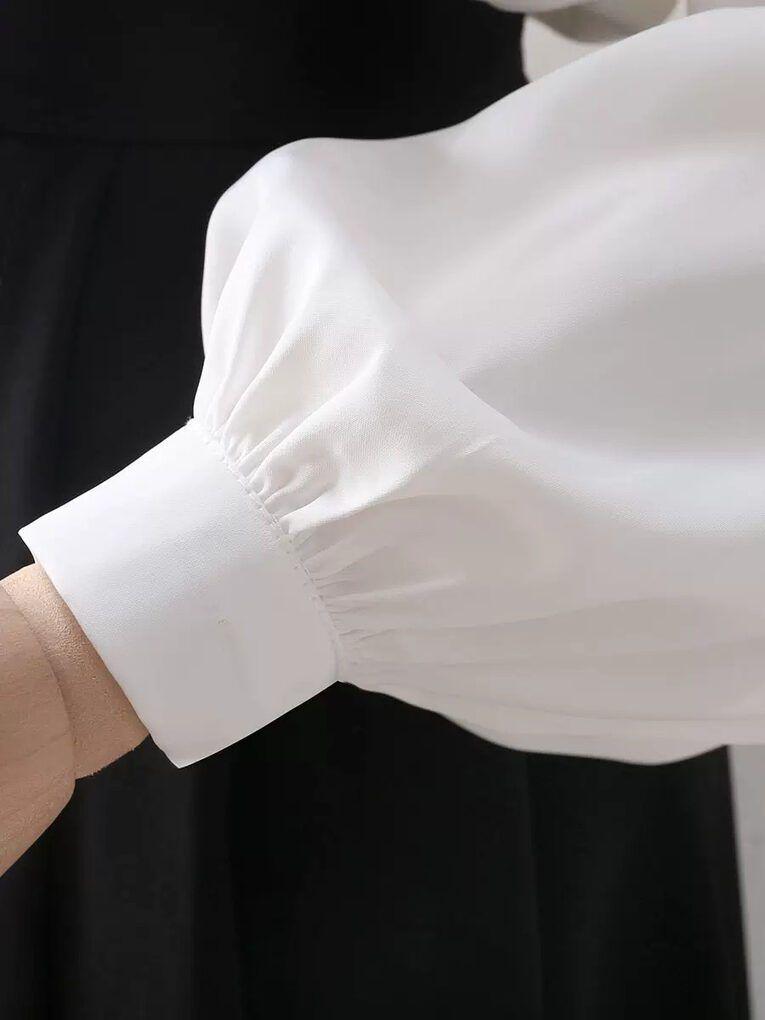 Women's Chic White High-End French Lace-Up Bow Shirt – Stylish New Long-Sleeve Design