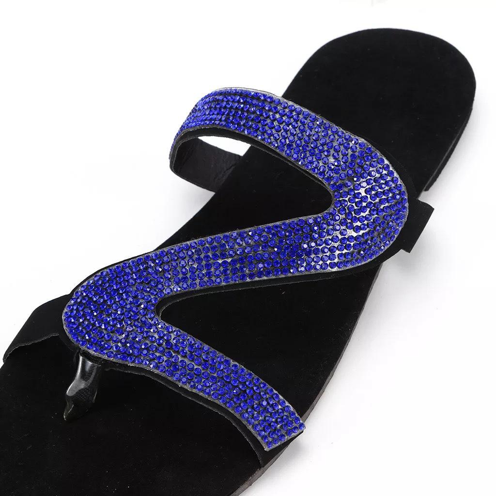 Damen Sandalen Sommer Strand Flacher Mund Strasssteine Mode Rom Damen Party Bequemer Leichter Schuh