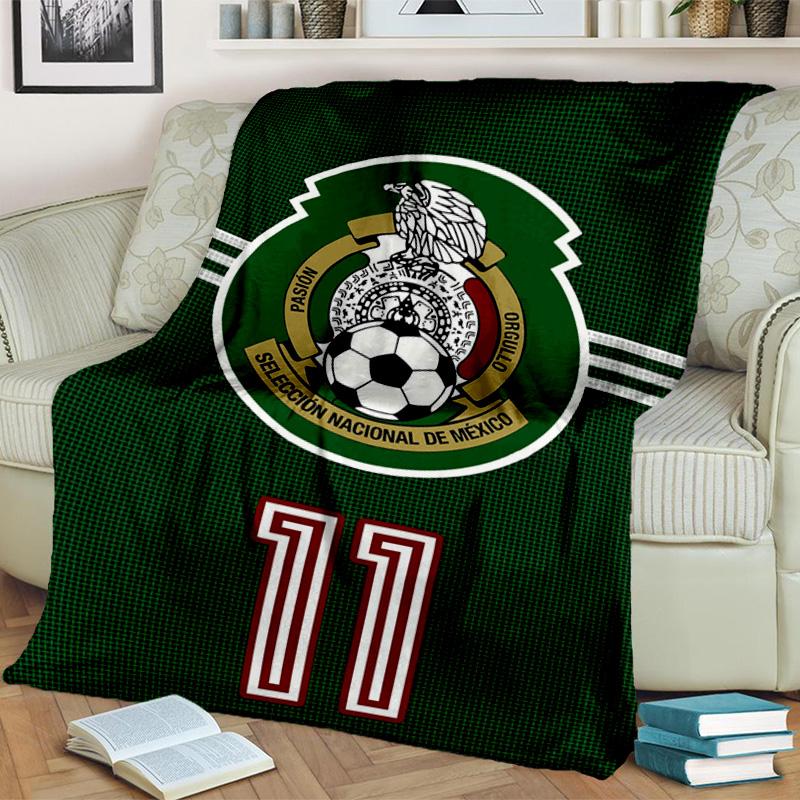Mexiko Fußballnationalmannschaft Emblem Gedruckte Decken Weiche Flanelldecken für Sofa Bett Geschenke für Männer Frauen Picknickdecke Weihnachtsgeschenke