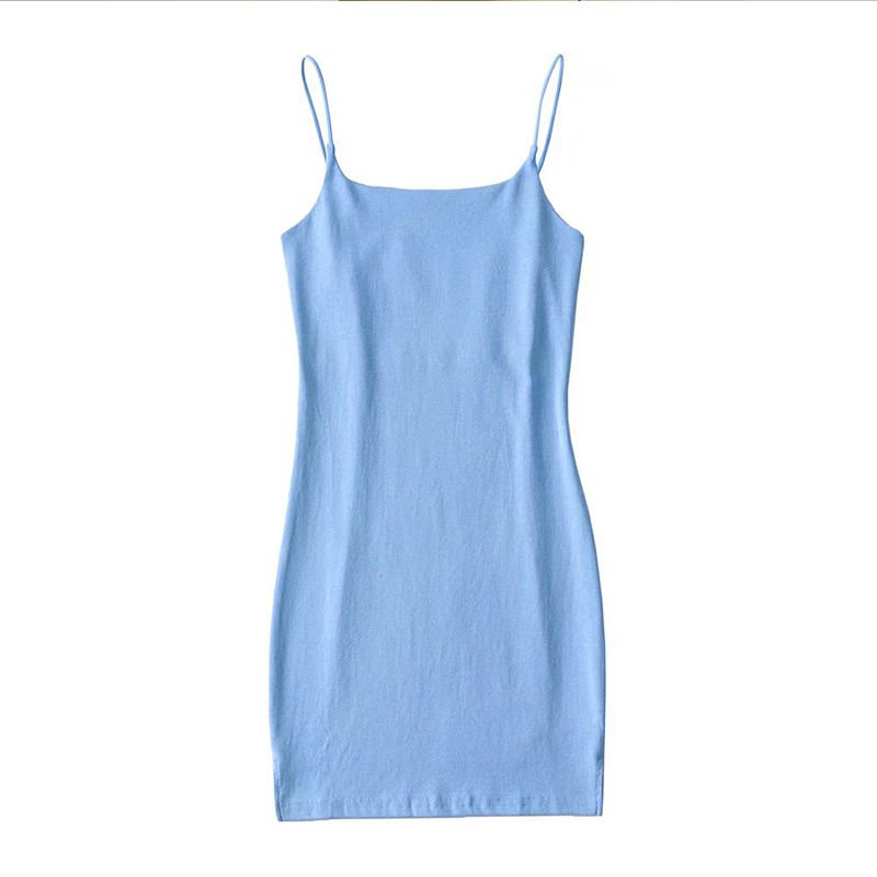Summer Gyaru ~ European and American UF Rubber Band Solid Sheath Lower Split Sling Pullover Sleeveless Backless Dress Tight
