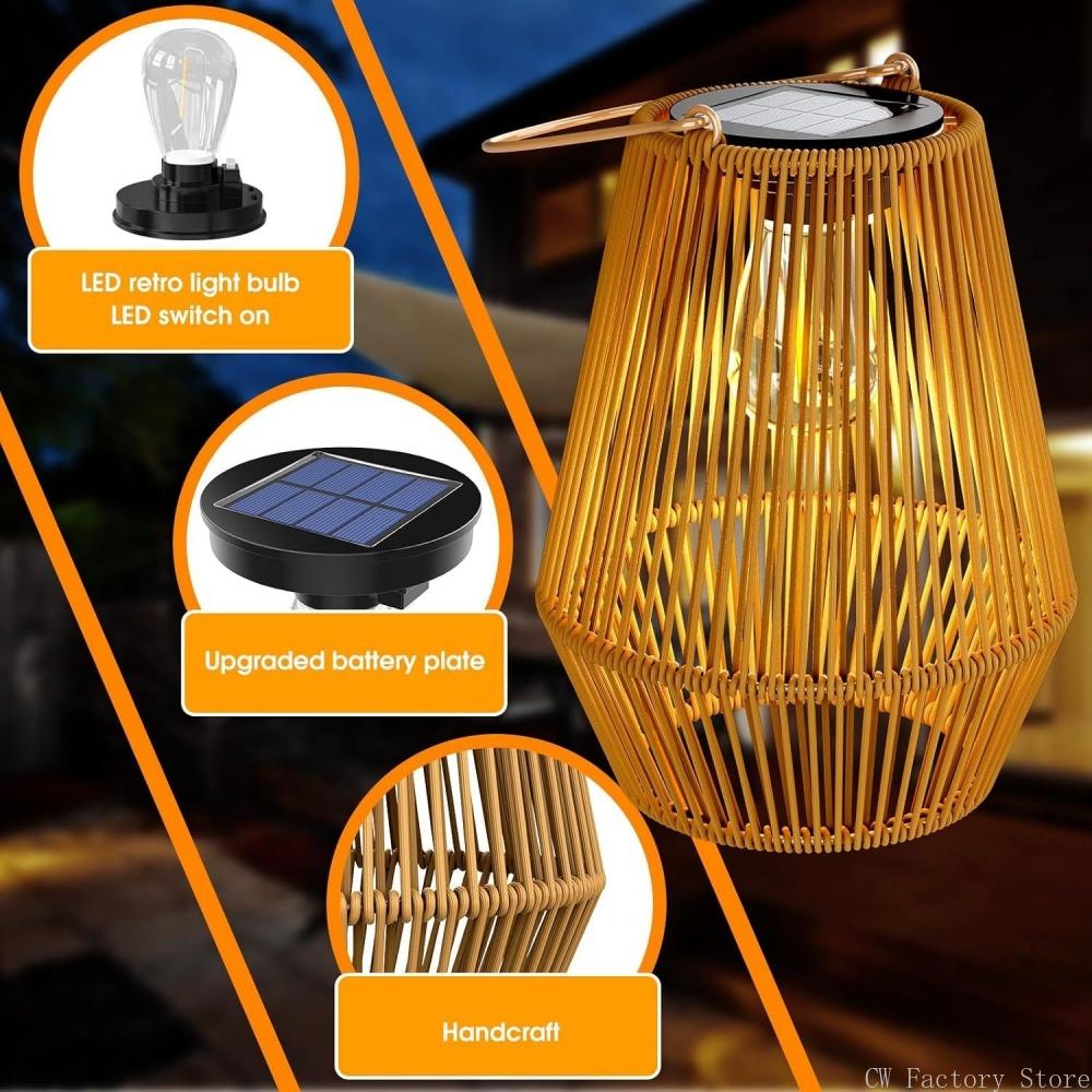 Waterproof Outdoor Solar Hanging Lantern LED Rattan Wicker Light for Garden Yard Patio Porch Backyard Pathway Tree Decoration