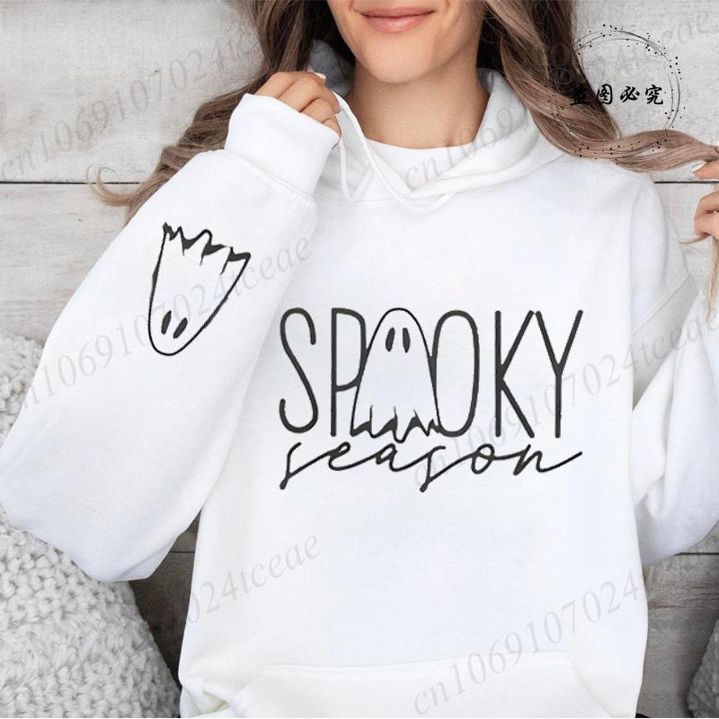 Moletons de Halloween da Temporada Assustadora para Mulheres Moletons Gráficos Assustadores de Festa de Fantasmas de Halloween Engraçados Pulôveres de Outono Moletons Tops