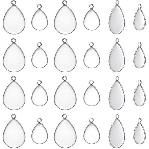 UNICRAFTALE Pendant Trays Teardrop and Oval Shapes Blank Bezel Trays Base Pendant 304 Stainless Steel Pendant Cabochons Settings for DIY Earrings Teardrop