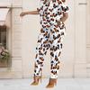 Women Plus Size White Halloween Print Short Sleeve Top And Pocket Pants Two Piece Set