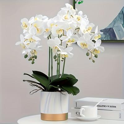 1 ks Retro bílá orchidej umělá můrovcovitá orchidej, dlouhý stonek, ideální pro domácí a kuchyňskou dekoraci, stolní expozice, dekorace můrovcovité orchideje.