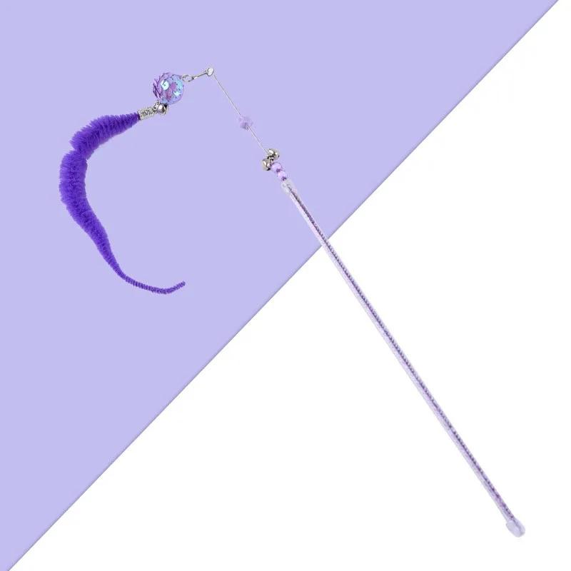 Wand Toy Interactive Cute Plush Toy Kitty Teaser Toy with Bells 16.5" Long Plastic Pole for cats and Kittens Dropshipping