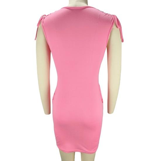 Women's V Neck Bodycon Short Dress Drawstring Sleeveless Mini Dress with Pockets