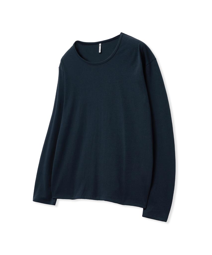 West Grand Boulevard Semi-Over Silket Cotton U-Neck Long Sleeve Deep Navy