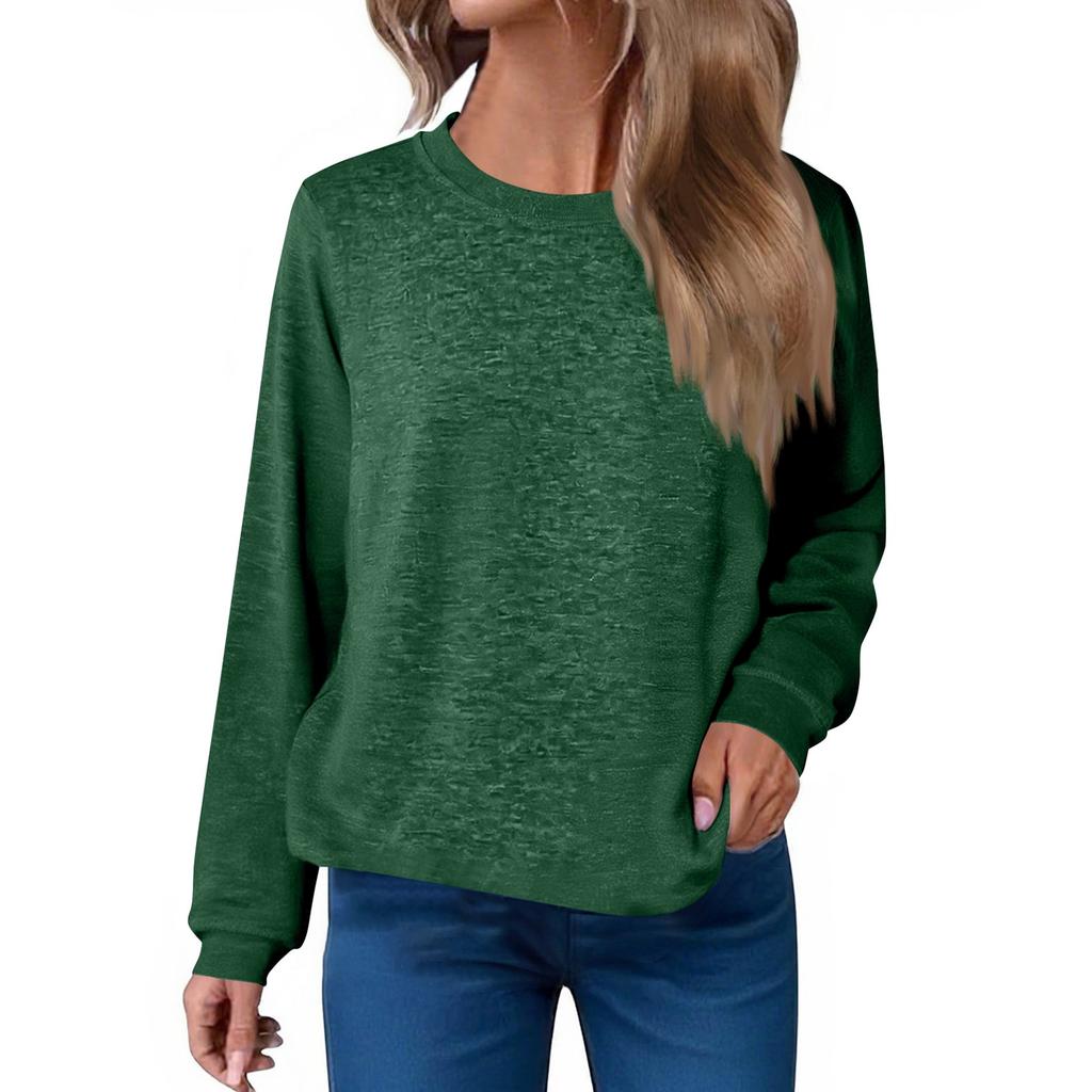 Women's Fashion Loose Round Neck T-Shirt Solid Color Casual Long Sleeve Top