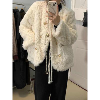 Lammwollmantel Damen Herbst und Winter Neu Locker Verdickt Oberteil Baumwollgepolsterter Mantel