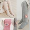 Spring & Autumn Girls' One-Piece Cotton Tights - Solid Striped, Medium Thickness, Sunflower Design