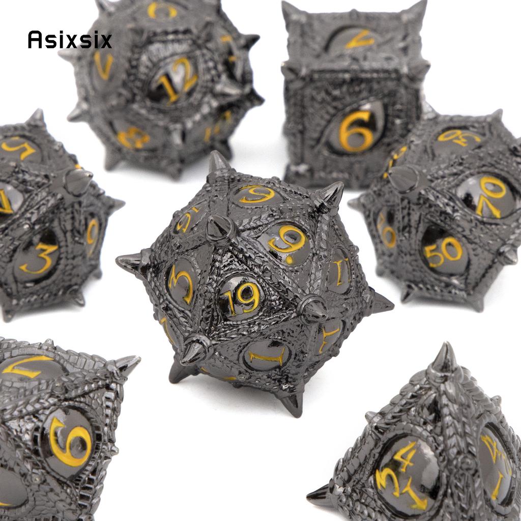 7 Pcs Black Yellow Eyes Metal Dice Solid Metal Polyhedral Dice Set Suitable for Role-Playing RPG Game Dice Role-Playing RPG