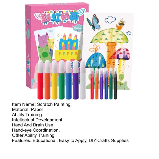 1 Set Kids Squeegee Art Craft Kit Rainbow Scratch Paper Art Kit Educational DIY Children Dot Scratch Painting Toy Toddlers Boys Girls Party