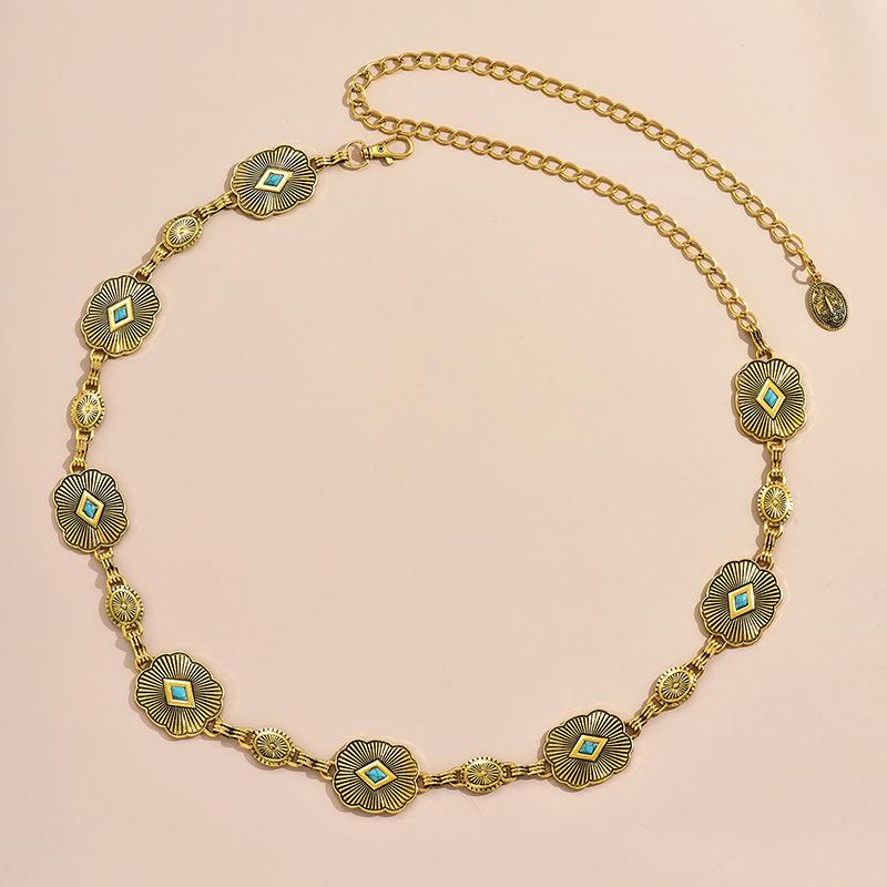 

Senior Sense of Women s Waist Chain Turquoise Inlaid Heavy Work Retro Women s Waist Chain Metal Turquoise Belt