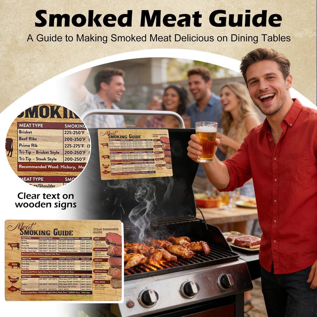 Magnetic Meat Temperature Guide - Temperature Chart Magnet - BBQ Accessories - BBQ Temperature Chart - Ideal For Smokers