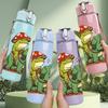 1PC Dinosaur Cartoon Pattern 750ml Color Plastic Sports Water Bottle Leakproof Flip Straw Lid Suitable for Sports Office Home Use
