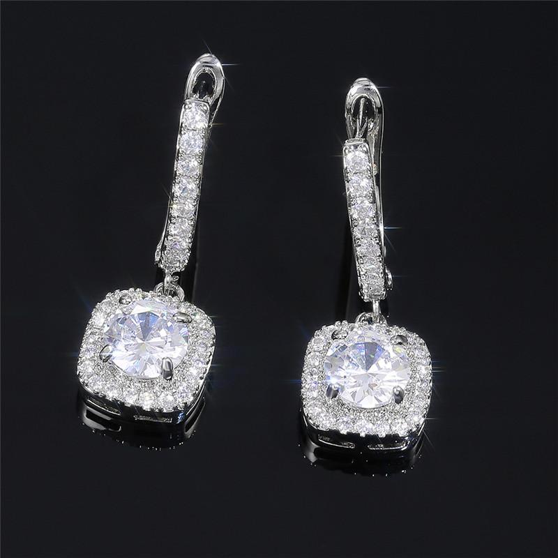 925 Sterling Silver Trendy Square Shape Drop Earrings Brilliant Bridal Engagement Wedding Jewelry Elegant Female Dangle EarringGood product