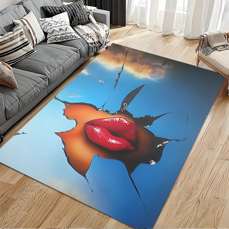 Red Lips and Sky Art Carpet suitable as a non-slip mat for the living room or bedroom sofa