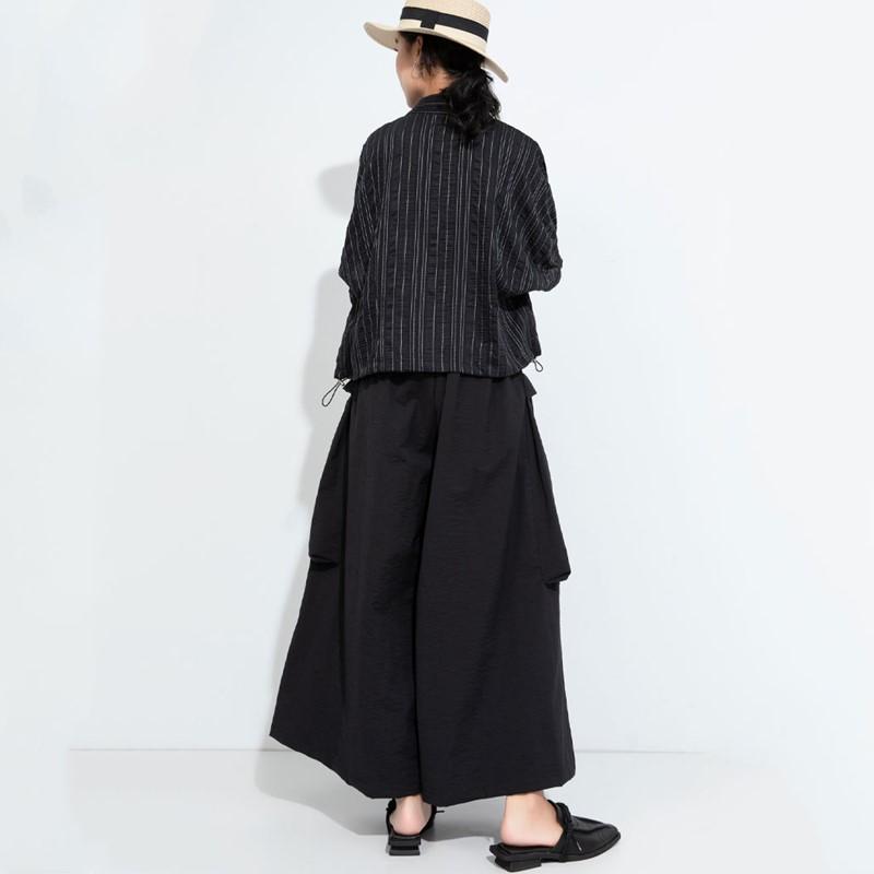 plus size Vintage black Summer High Waist wide leg Pants Women Loose Casual Trousers